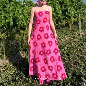 Paper Heart Anthropologie Pink and red Sunburst Maxi Dress size m